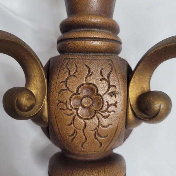 VINTAGE Syroco Wood two candle engraved holder - Picture 8 of 12